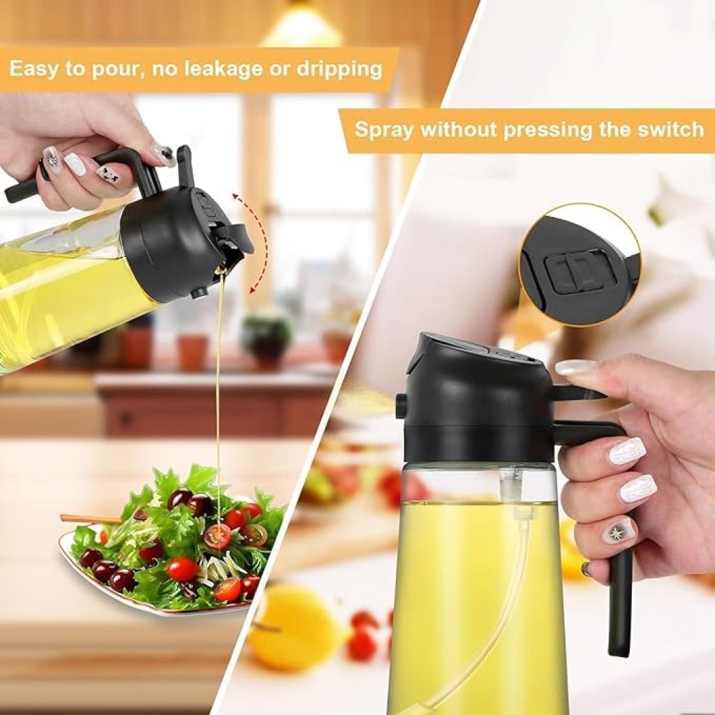2-in-1 Olive Oil Pourer and Spray Bottle for Cooking | Refillable Glass Oil Dispenser with Premium Nozzle | Sprayer for Air Fryer, Salad, Baking, Grilling (Multicolour)