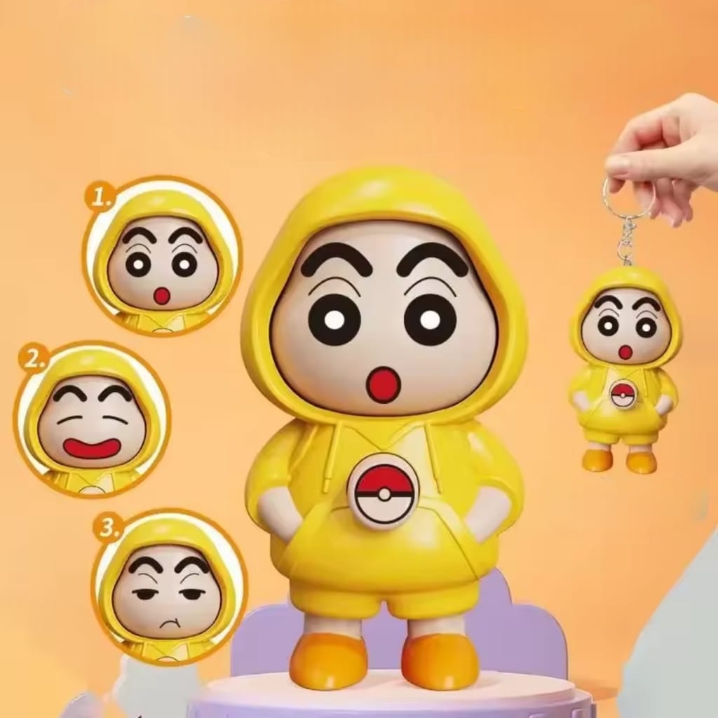 Shinchan Face Changing Keychain Toy – 3 Expressions | Cute Yellow Cartoon Bag Charm (9.7 cm)