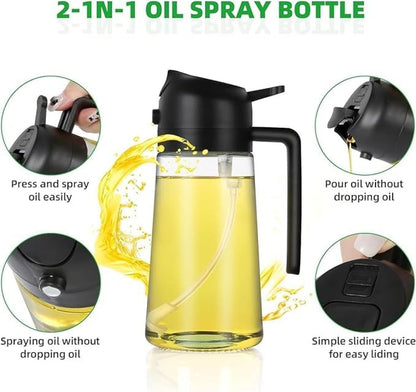 2-in-1 Olive Oil Pourer and Spray Bottle for Cooking | Refillable Glass Oil Dispenser with Premium Nozzle | Sprayer for Air Fryer, Salad, Baking, Grilling (Multicolour)
