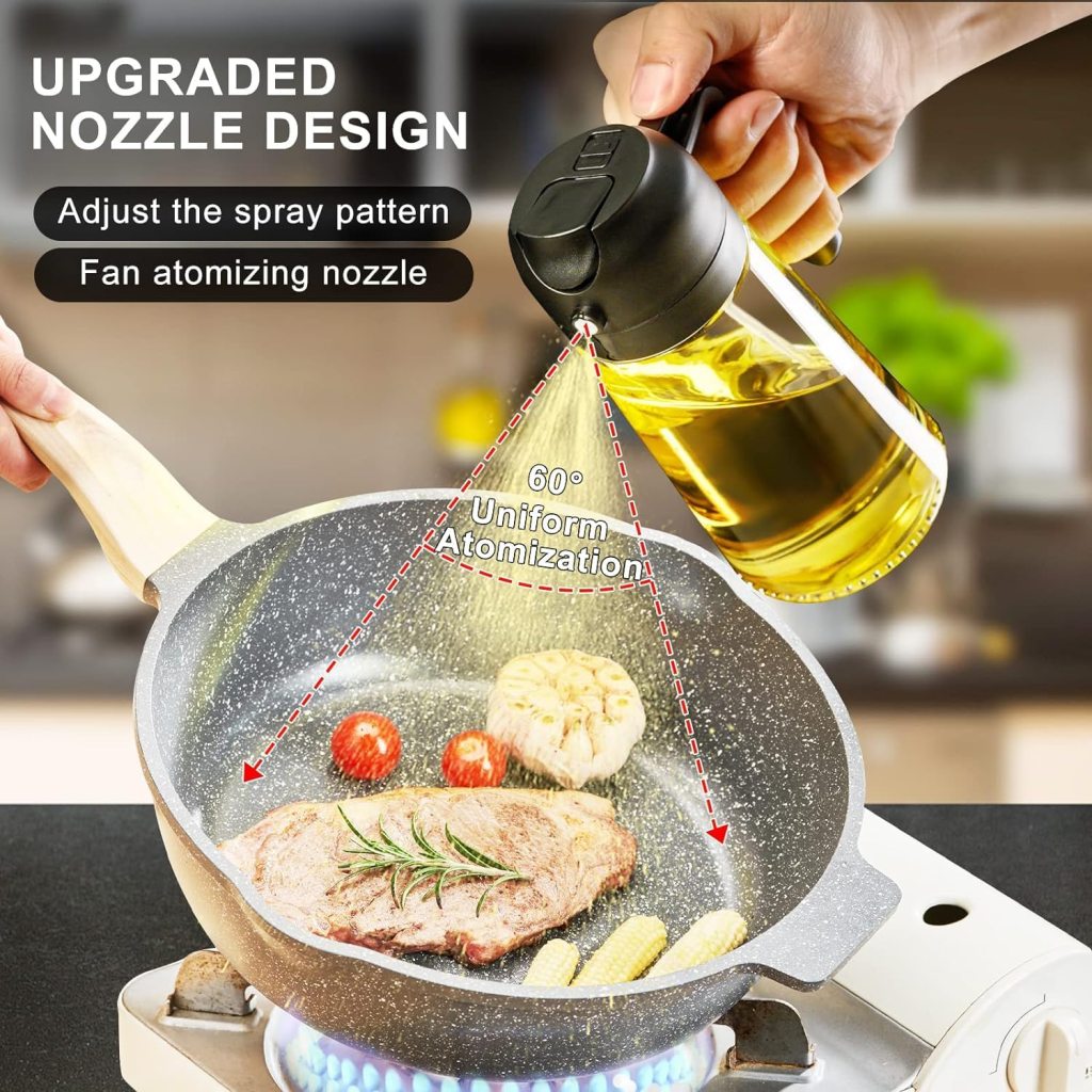 2-in-1 Olive Oil Pourer and Spray Bottle for Cooking | Refillable Glass Oil Dispenser with Premium Nozzle | Sprayer for Air Fryer, Salad, Baking, Grilling (Multicolour)