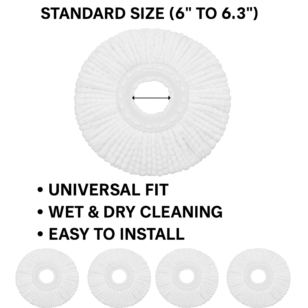 5 PCS Universal Microfiber Spin Mop Refill Head – Fits Most Standard Mop Systems