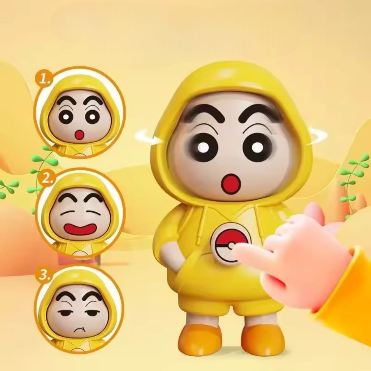 Shinchan Face Changing Keychain Toy – 3 Expressions | Cute Yellow Cartoon Bag Charm (9.7 cm)